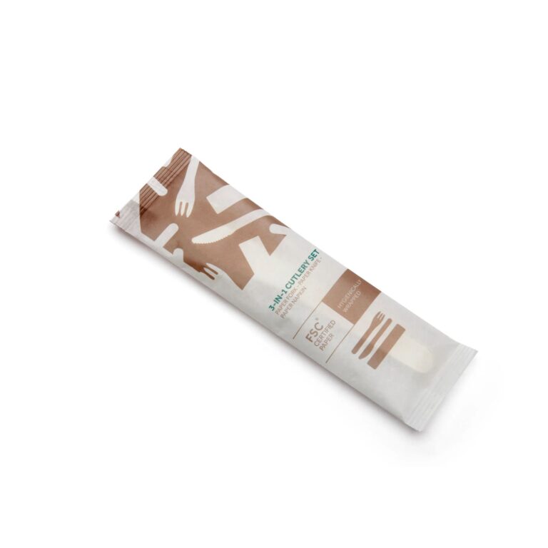 SET CUBIERTOS PAPEL COMPOSTABLE - 3 PIEZAS (TENEDOR-CUCHILLO-SERVILLETA)